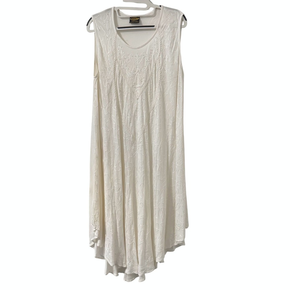 Whimsigoth Fairycore‎ White Beaded Midi Dress OS Rima Beach Boho Handkerchief
